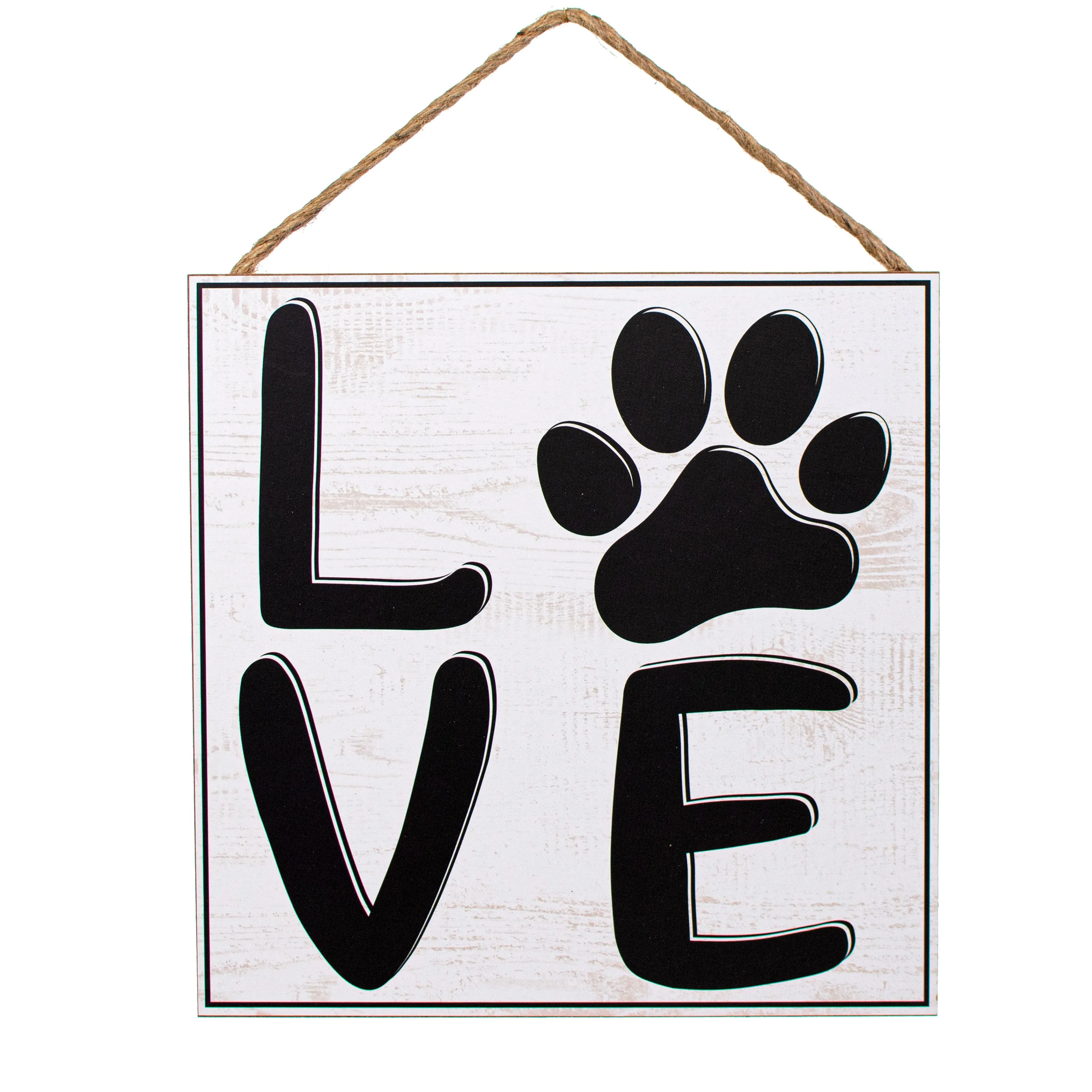 10" Square Wooden Sign: Love Paw Print