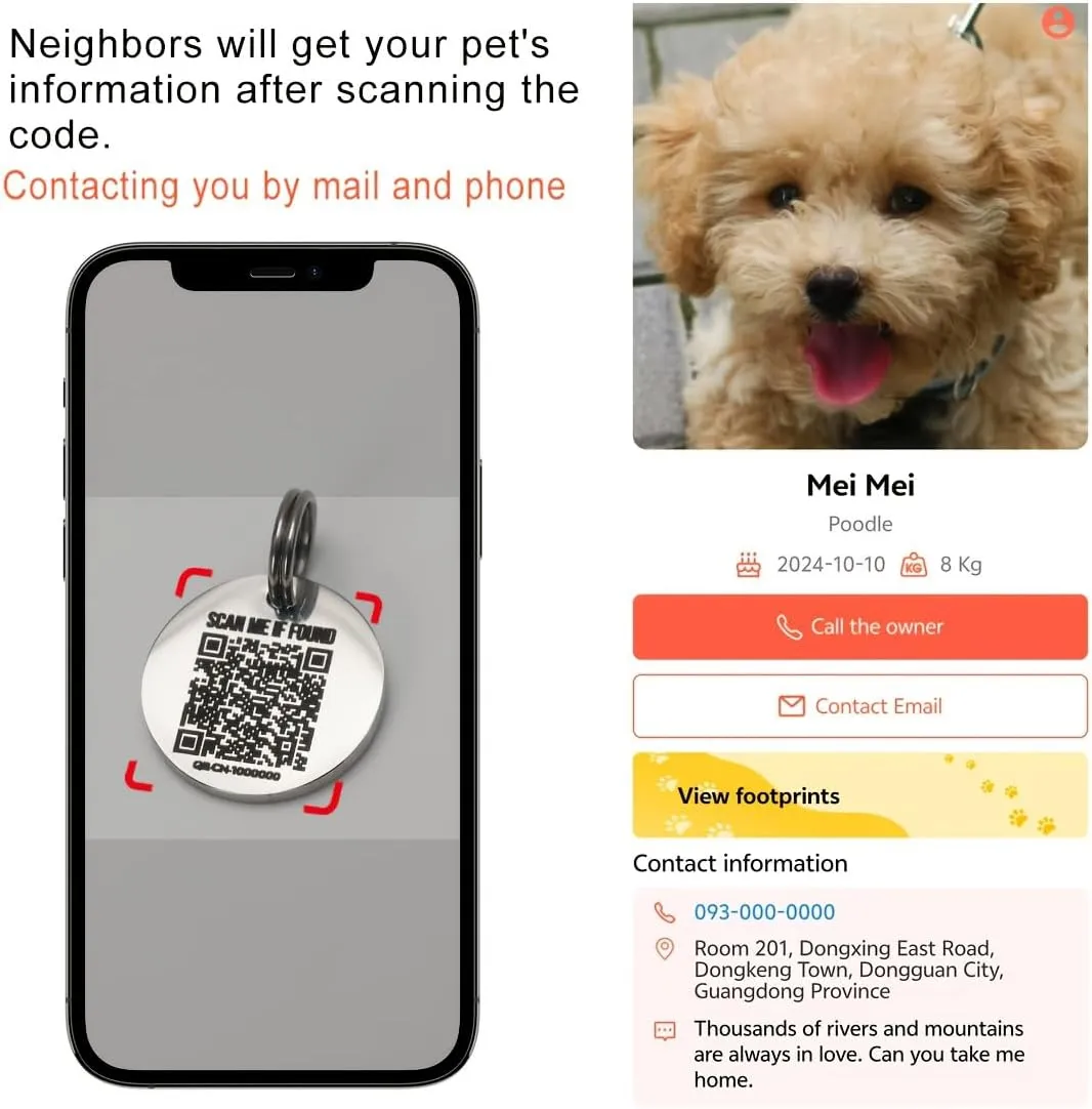 2 Pack Stainless Steel QR Code Pet ID Tags Personalized Dog Tags and Cat Tags Editable Online Profile Free Page Emergency Contacts Scan QR to Receive Instant Pet location Alert Emails (Gold Silver, M)