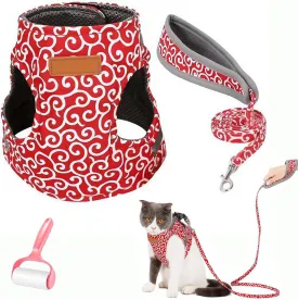 2025 New Cat Dogs Vest Harness and Leash Anti-Break Away Chest Strap Cat Clothes, Adjustable Pet Harness Jackets Soft Comfortable, Suitable for Girls Boys Cat Walk (Red, Adult Cat)