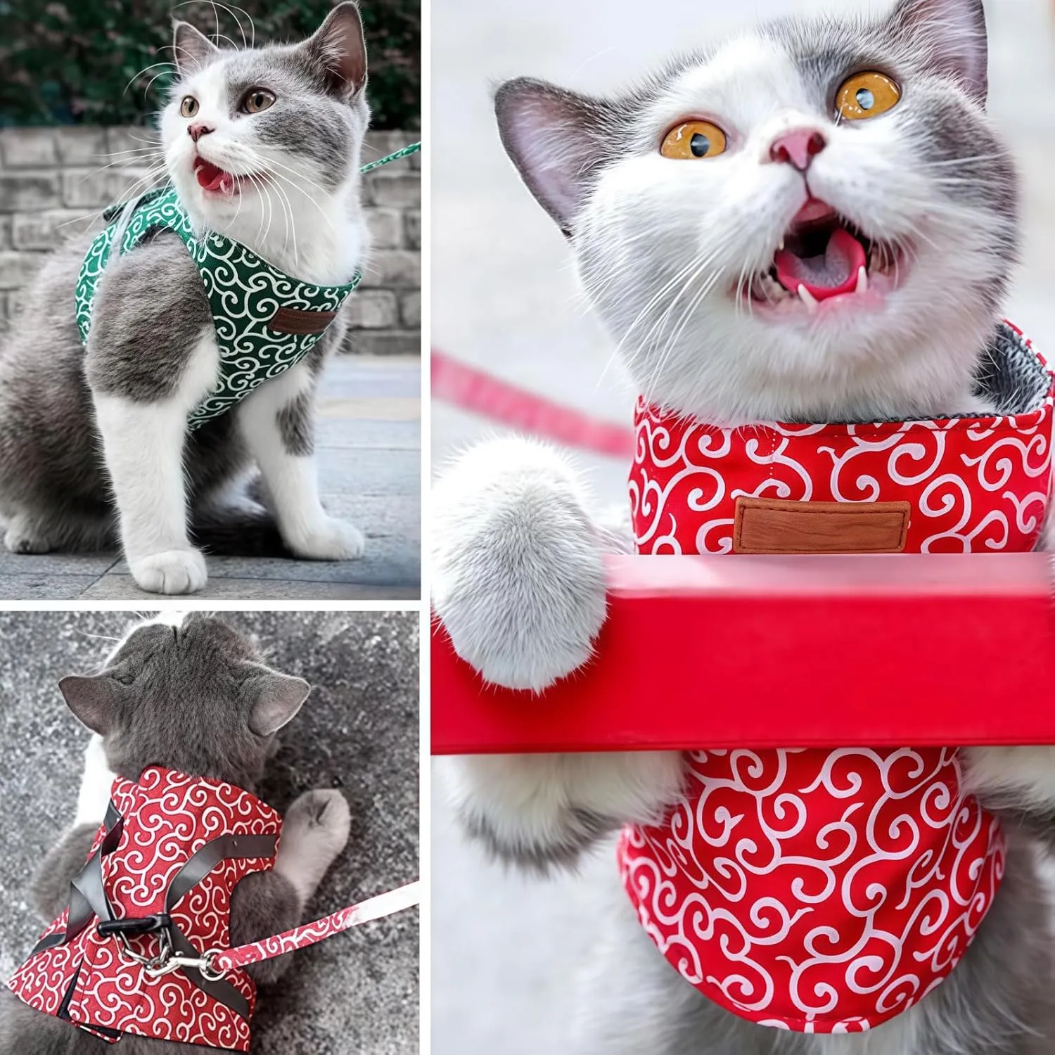 2025 New Cat Dogs Vest Harness and Leash Anti-Break Away Chest Strap Cat Clothes, Adjustable Pet Harness Jackets Soft Comfortable, Suitable for Girls Boys Cat Walk (Red, Adult Cat)