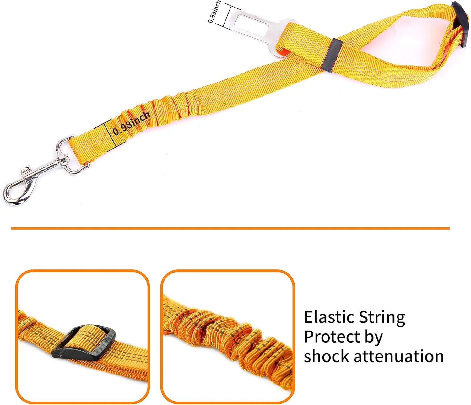 Adjustable pet Safety seat Belt, Elastic Buffer, for Both Dog and cat, Leash (Orange)