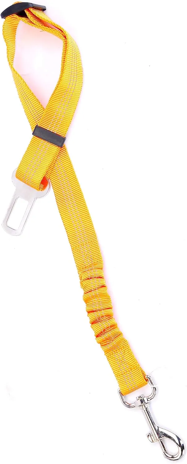 Adjustable pet Safety seat Belt, Elastic Buffer, for Both Dog and cat, Leash (Orange)