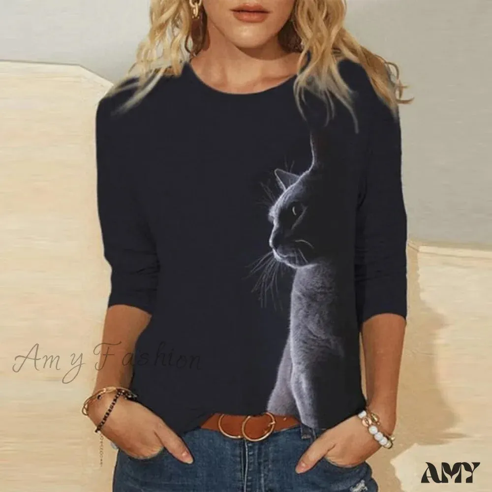 Amy Fashion - Clothing Funny Cat 3D Print Long Sleeve T-Shirts