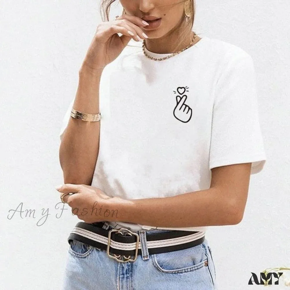 Amy Fashion - Ladies Heart Graphic T- Shirts