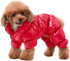 AOFITEE Dog Coat, Waterproof Dog Jacket, Fullbody Dogs Winter Coat Snowsuit, Windproof Puppy Puffer Jacket Snow Suit with Legs, Pet Fleece Winter Vest Coats for Small Dogs, Christmas Red S
