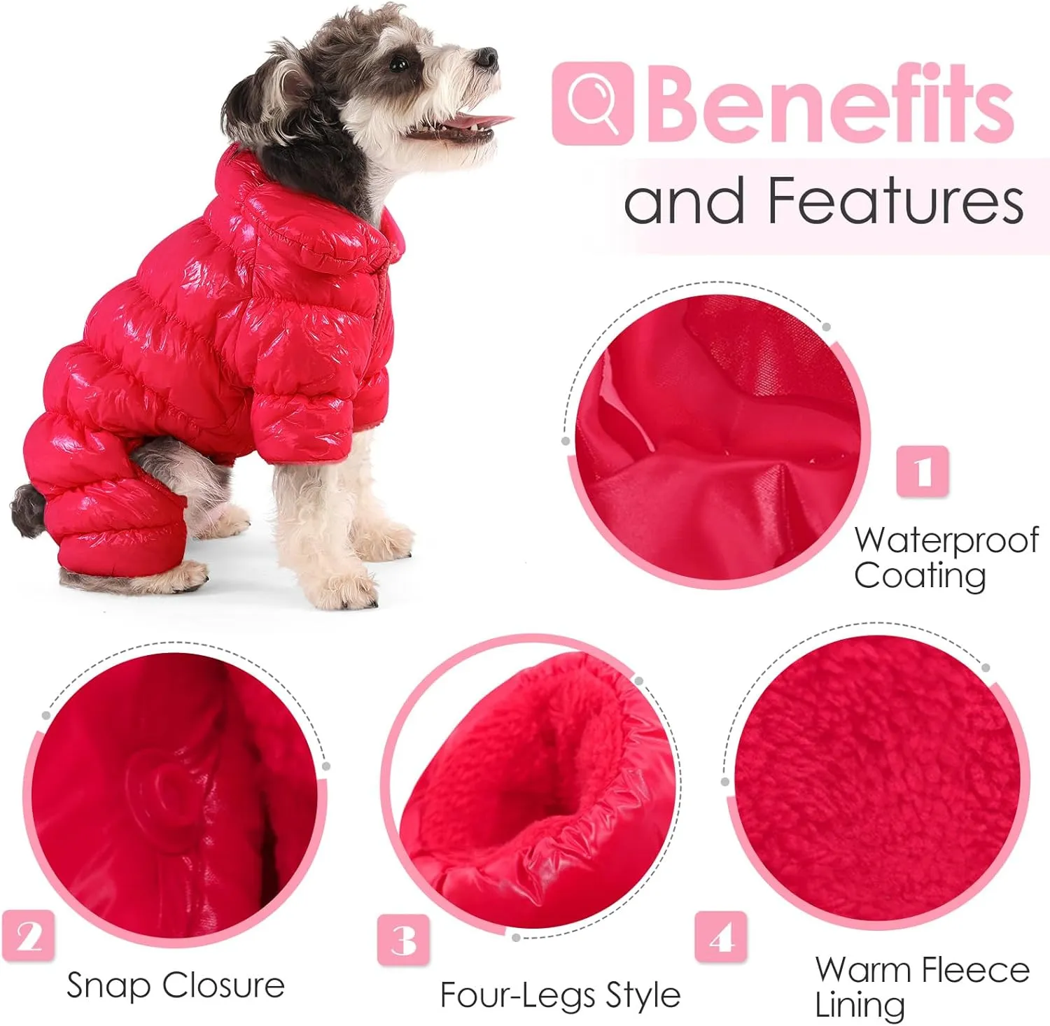 AOFITEE Dog Coat, Waterproof Dog Jacket, Fullbody Dogs Winter Coat Snowsuit, Windproof Puppy Puffer Jacket Snow Suit with Legs, Pet Fleece Winter Vest Coats for Small Dogs, Christmas Red S
