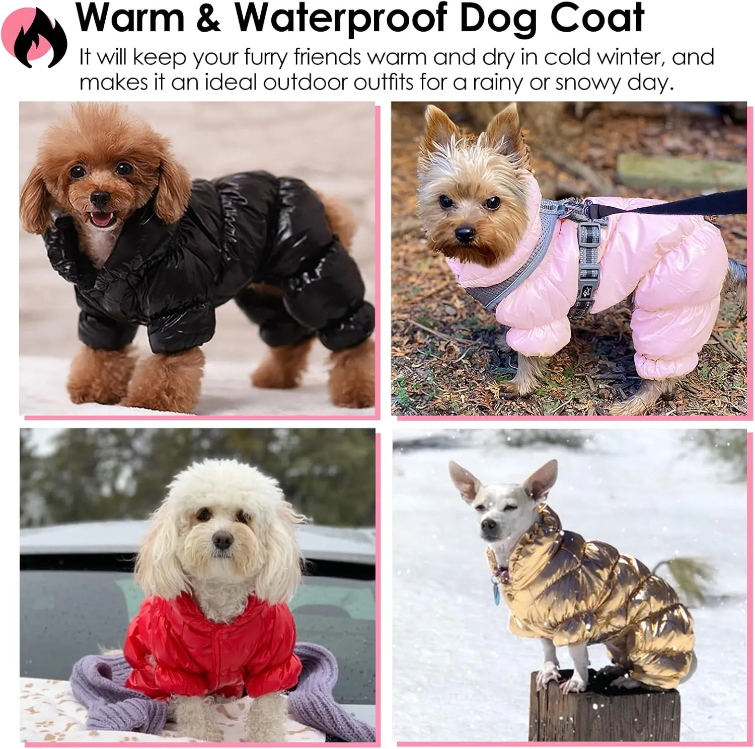 AOFITEE Dog Coat, Waterproof Dog Jacket, Fullbody Dogs Winter Coat Snowsuit, Windproof Puppy Puffer Jacket Snow Suit with Legs, Pet Fleece Winter Vest Coats for Small Dogs, Christmas Red S