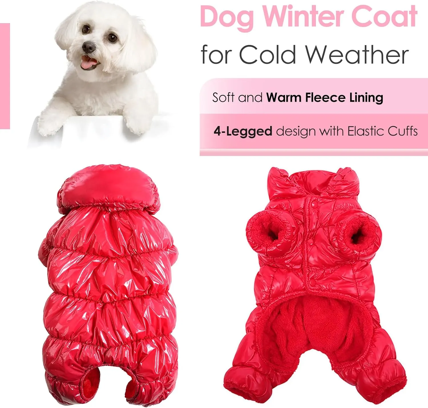 AOFITEE Dog Coat, Waterproof Dog Jacket, Fullbody Dogs Winter Coat Snowsuit, Windproof Puppy Puffer Jacket Snow Suit with Legs, Pet Fleece Winter Vest Coats for Small Dogs, Christmas Red S