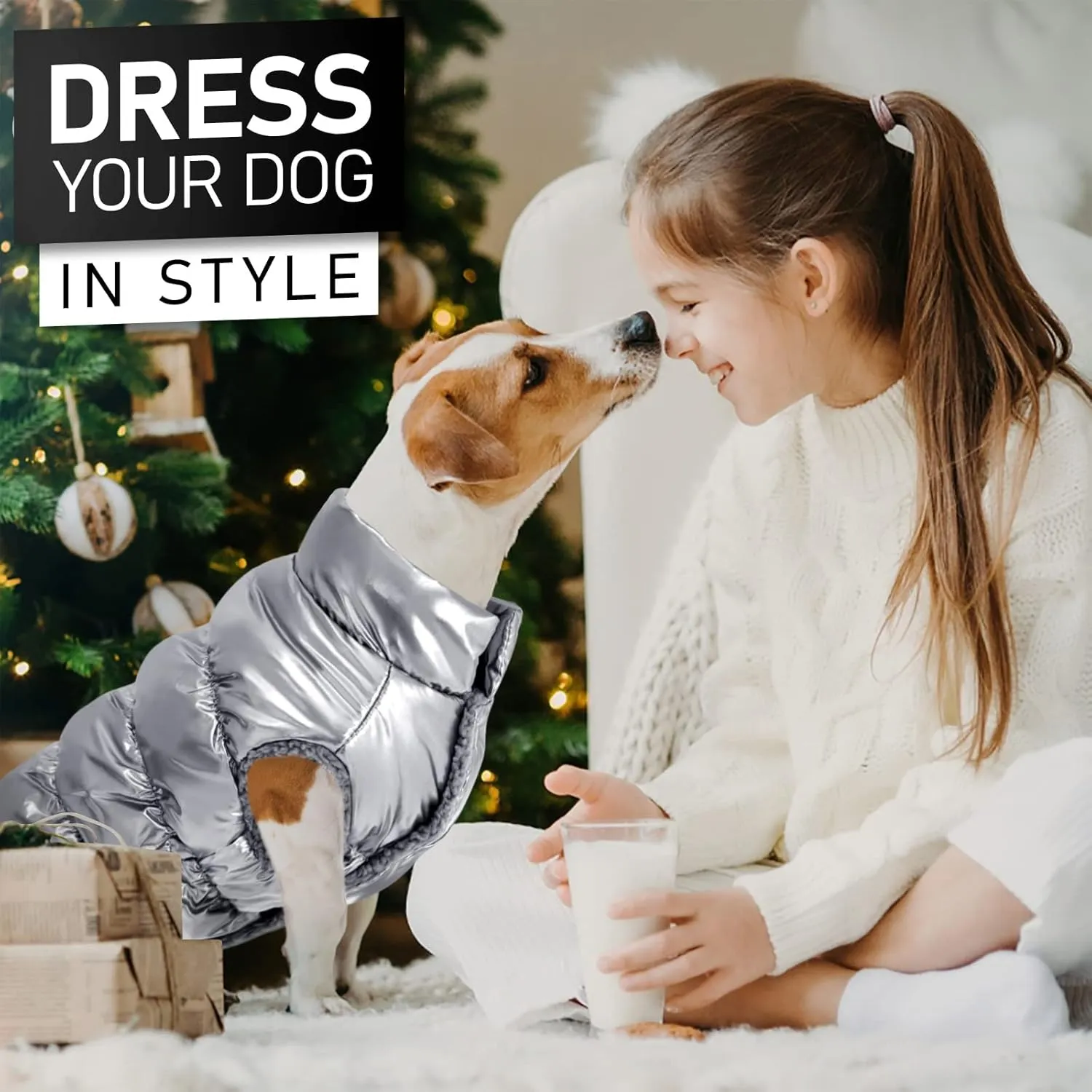 AOFITEE Dog Coat, Waterproof Dog Jacket, Winter Coats for Small Dogs, Windproof Dogs Puffer Jacket, Fleece Pet Snowsuit Puffer Vest with Snap Closure, Cold Weather Coats for Boy Girl Puppy, Silver, S