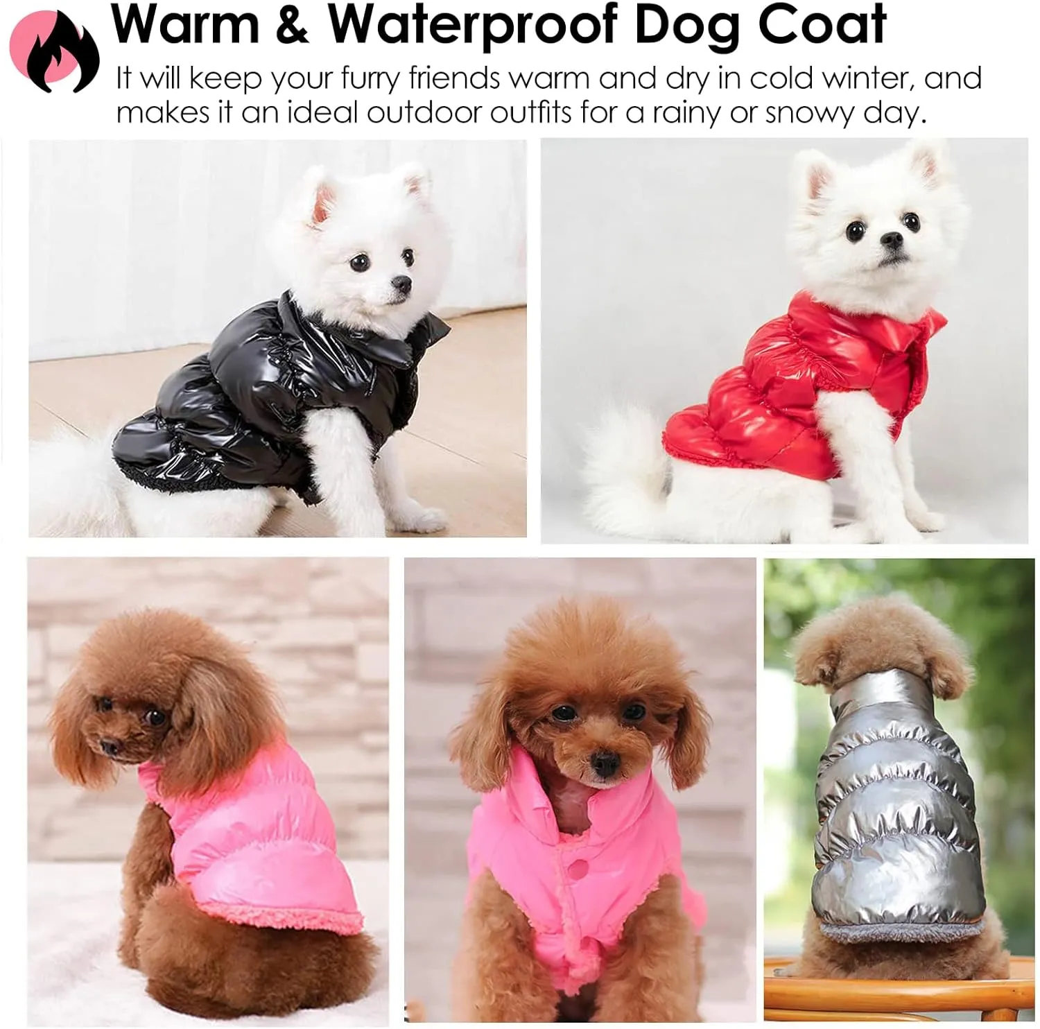 AOFITEE Dog Coat, Waterproof Dog Jacket, Winter Coats for Small Dogs, Windproof Dogs Puffer Jacket, Fleece Pet Snowsuit Puffer Vest with Snap Closure, Cold Weather Coats for Boy Girl Puppy, Silver, S