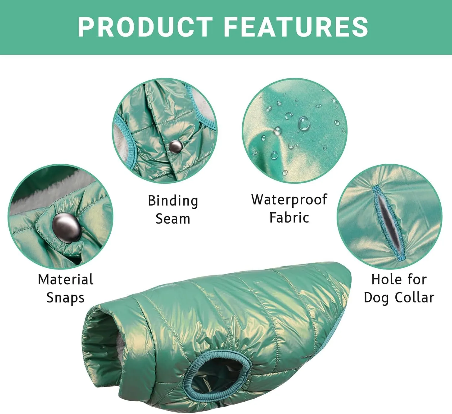 ASENKU Windproof Dog Winter Coat Waterproof Jacket Warm Vest Cold Weather Pet Apparel with 2 Layers Fleece Lined for Small Medium Large Dogs (Mint Green, XS)