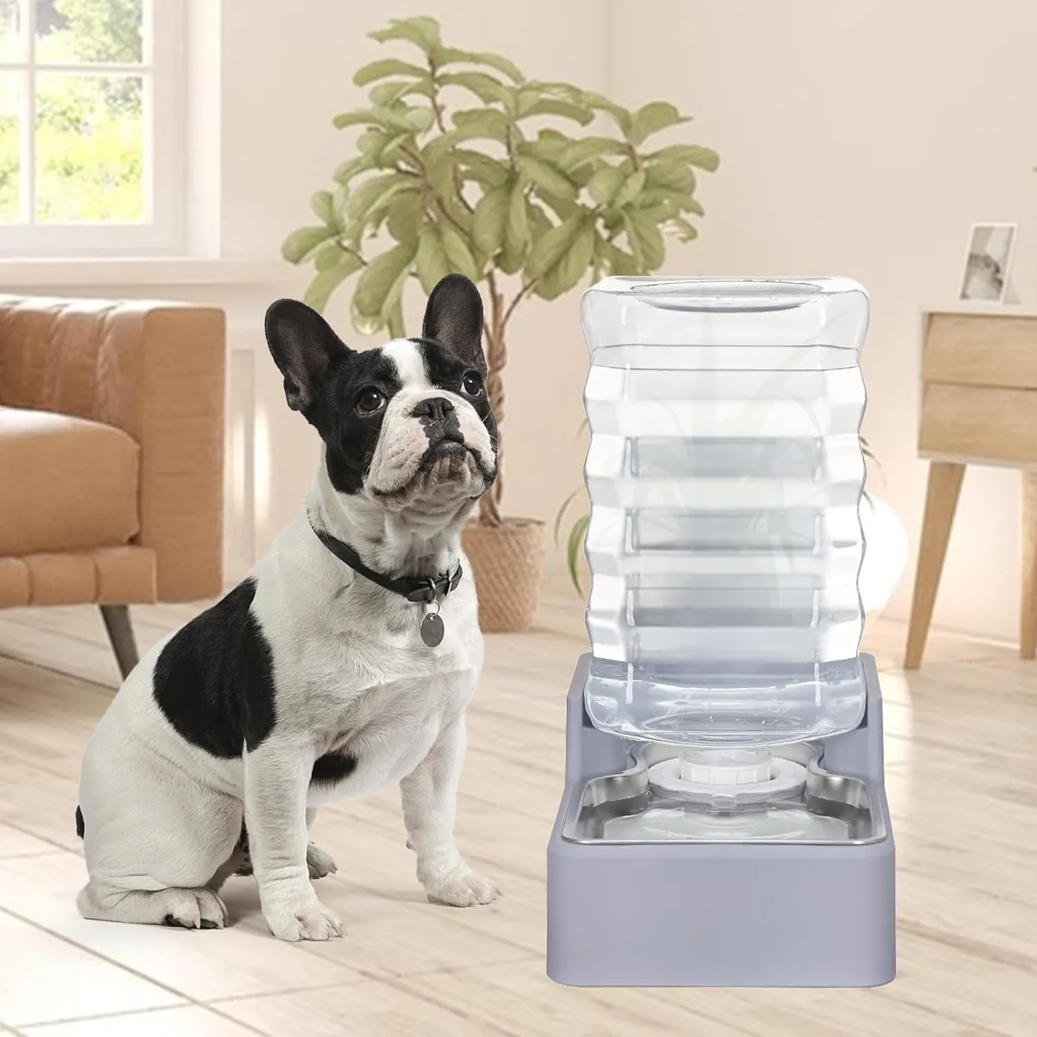 Automatic Dog and Cat Water Dispenser with Stainless Steel Bowl Gravity Waterer,Large Capacity and Drinking,100% BPA-Free,Suitable for Medium and Large-Sized Cats and Dogs (Light Gray, 8L)