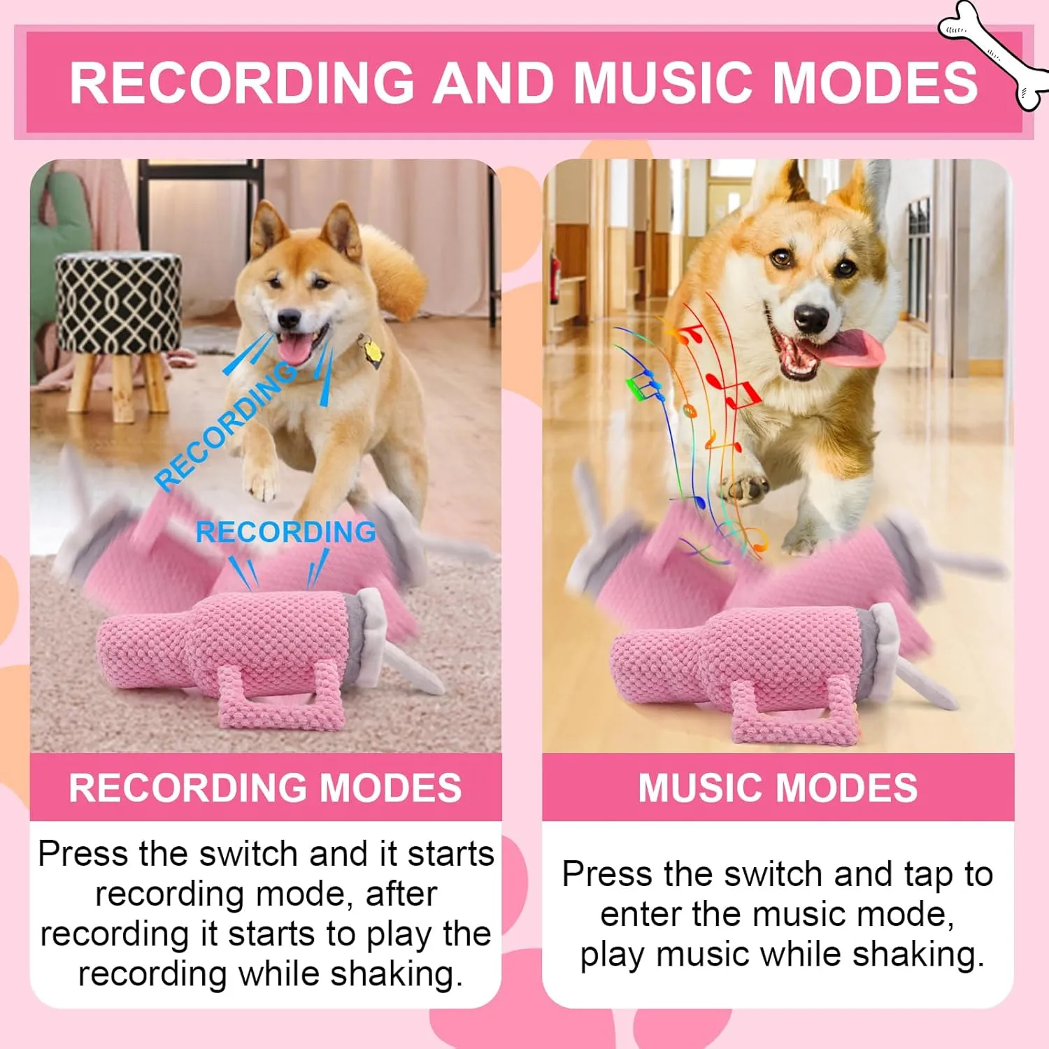 BABORUI Active Moving 2 in 1 Interactive Dog Toys, Tumbler Jumping Squeaky Dog Toys to Keep Them Busy, Plush Toy with Recording and Music Modes for Small/Medium/Large Dogs