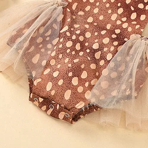Baby Deer Costume Toddler Girls Reindeer Elk Tulle Romper Dress Antlers Headband Set Newborn 1st Christmas Outfit Xmas Holiday Photo Shoot Halloween Dress Up Birthday Party Cosplay Brown 0-3 Months