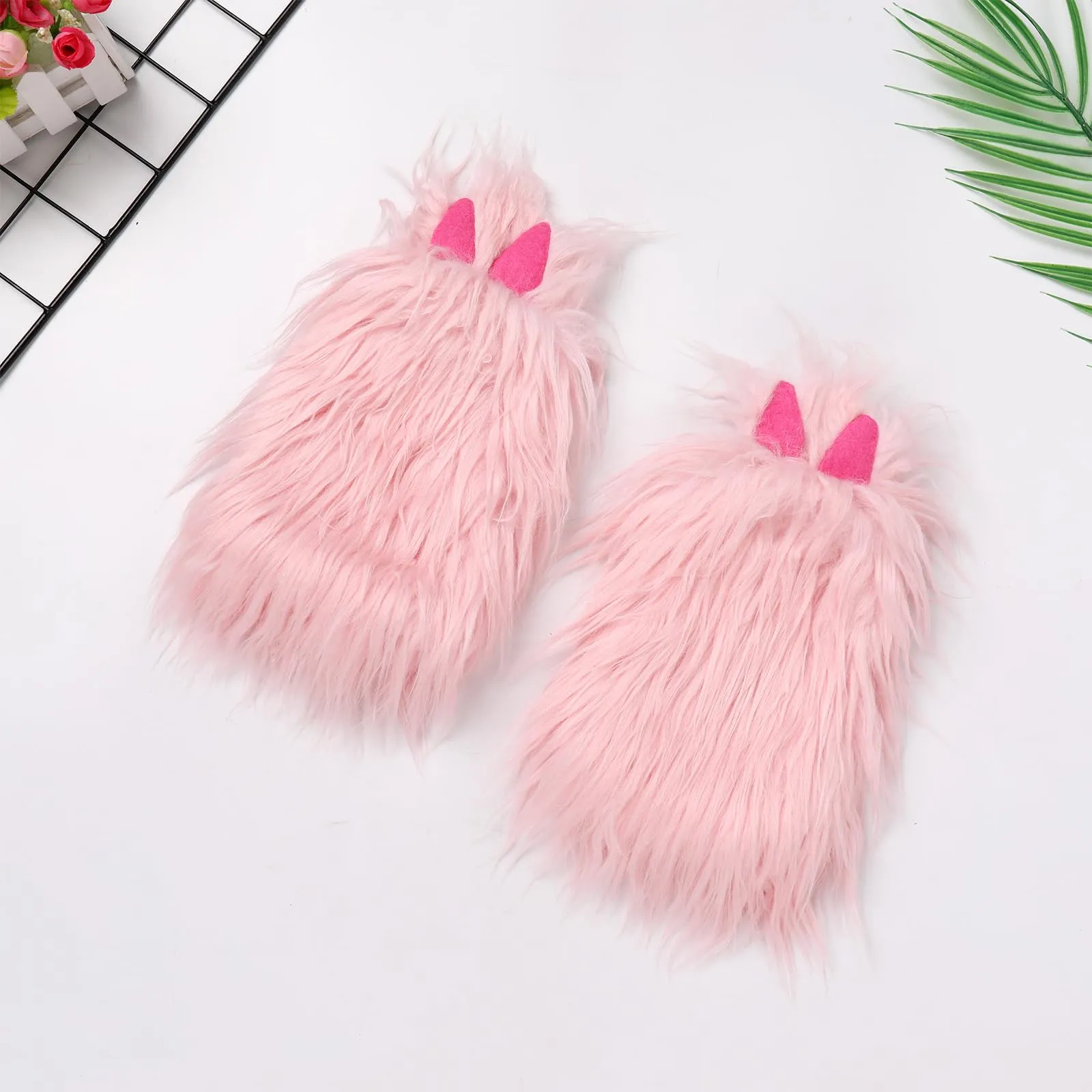Baby Girl Christmas Pink Bunny Costume Faux Pink Fur Costume Tulle Tutu Romper Dress with Bunny Hat Headband with Pink Fuzzy Fur Leg Warmers Socks Xmas Holiday Easter Day Outfit Pink Bunny 3PCS 0-6 Months