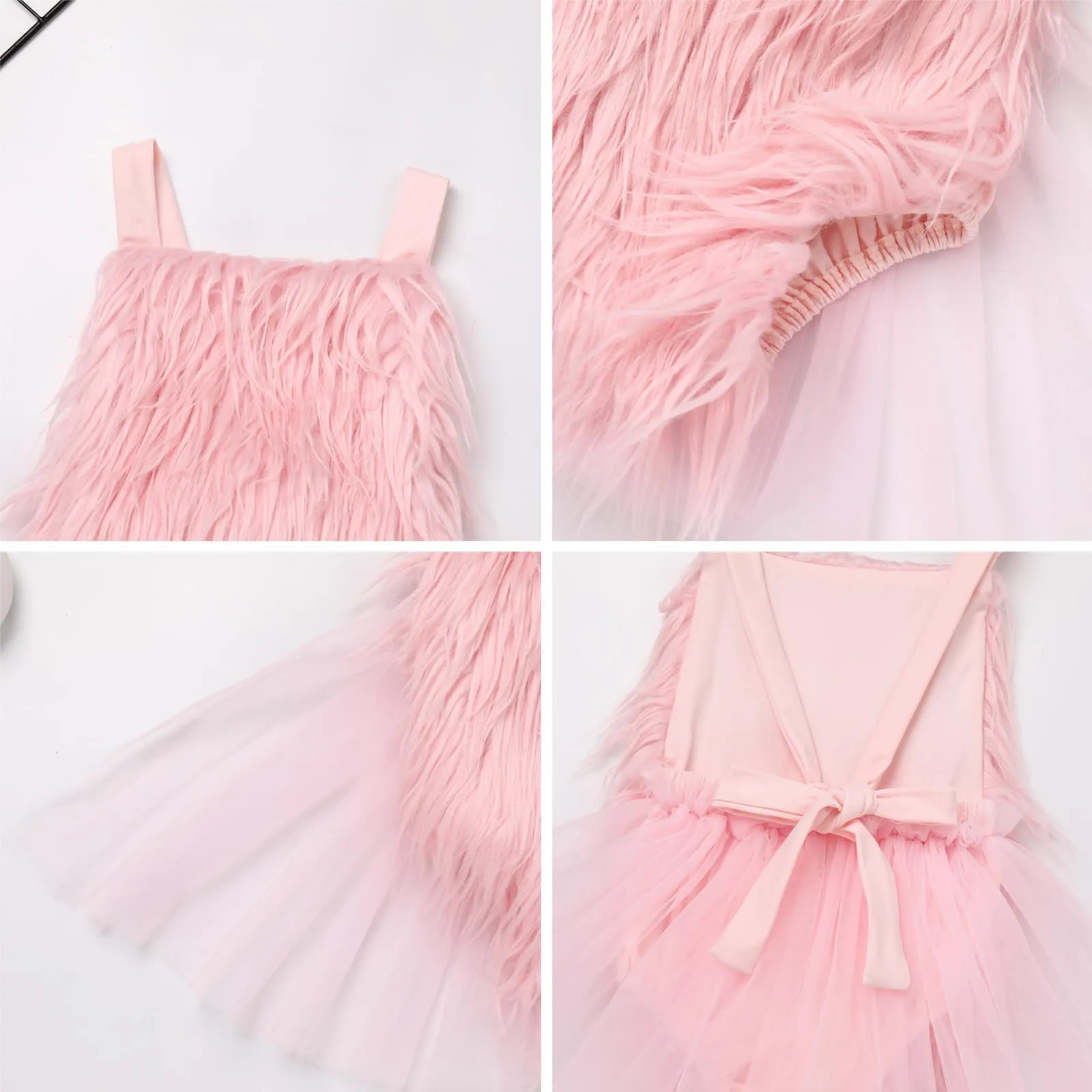 Baby Girl Christmas Pink Bunny Costume Faux Pink Fur Costume Tulle Tutu Romper Dress with Bunny Hat Headband with Pink Fuzzy Fur Leg Warmers Socks Xmas Holiday Easter Day Outfit Pink Bunny 3PCS 0-6 Months