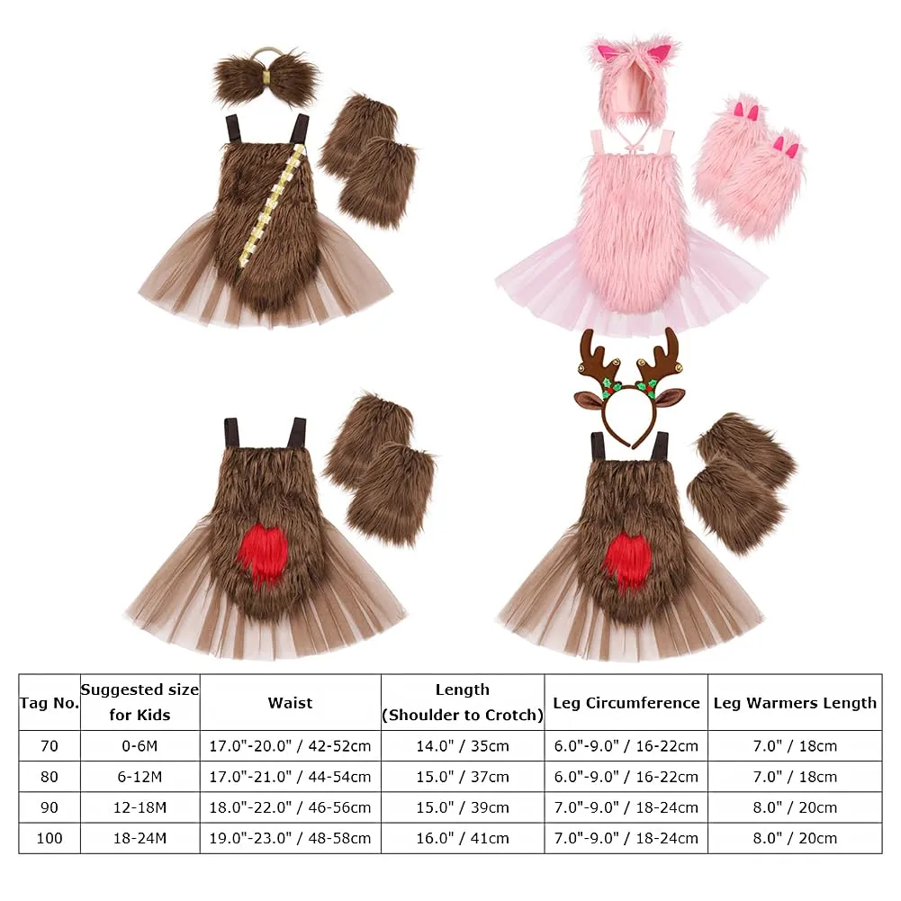 Baby Girl Christmas Pink Bunny Costume Faux Pink Fur Costume Tulle Tutu Romper Dress with Bunny Hat Headband with Pink Fuzzy Fur Leg Warmers Socks Xmas Holiday Easter Day Outfit Pink Bunny 3PCS 0-6 Months