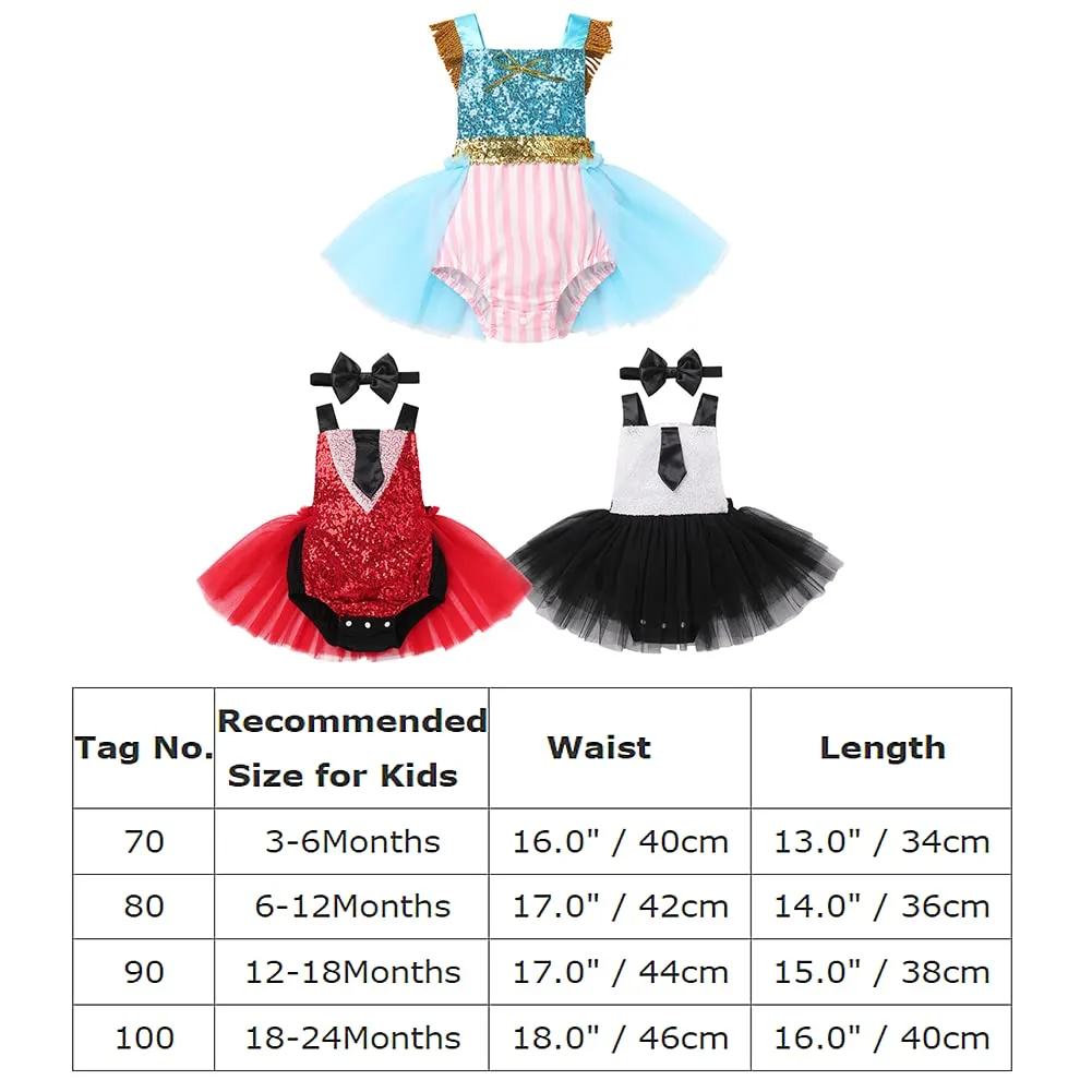 Baby Girls Carnival Costume Halloween Party Cosplay Outfits Toddler Newborn Sleeveless Belt Bowknot Decor Birthday Princess Backless Sequins Tutu Romper Dress with Headband Sequins Blue Pink 18-24Months