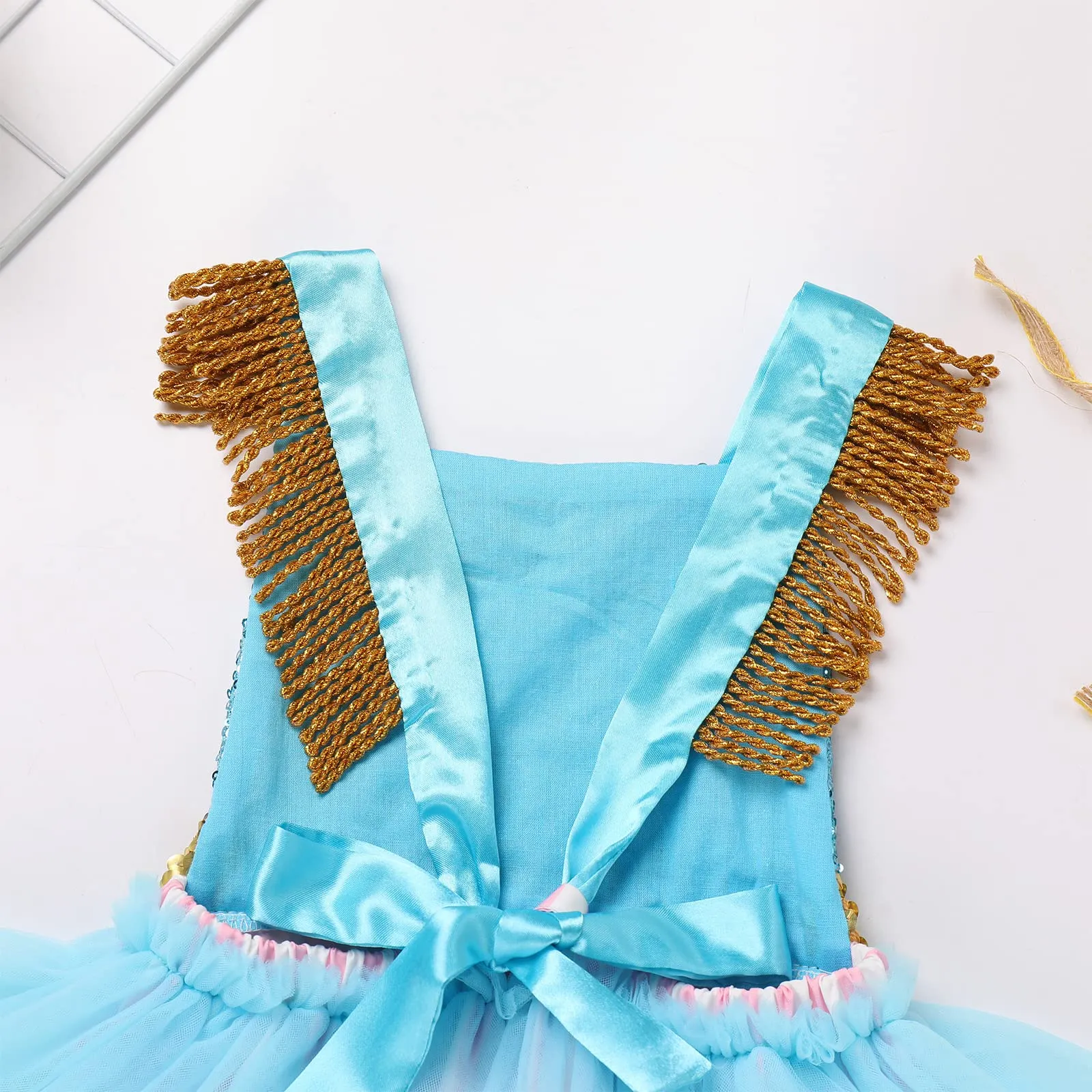 Baby Girls Carnival Costume Halloween Party Cosplay Outfits Toddler Newborn Sleeveless Belt Bowknot Decor Birthday Princess Backless Sequins Tutu Romper Dress with Headband Sequins Blue Pink 18-24Months
