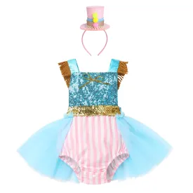 Baby Girls Carnival Costume Halloween Party Cosplay Outfits Toddler Newborn Sleeveless Belt Bowknot Decor Birthday Princess Backless Sequins Tutu Romper Dress with Headband Sequins Blue Pink 18-24Months