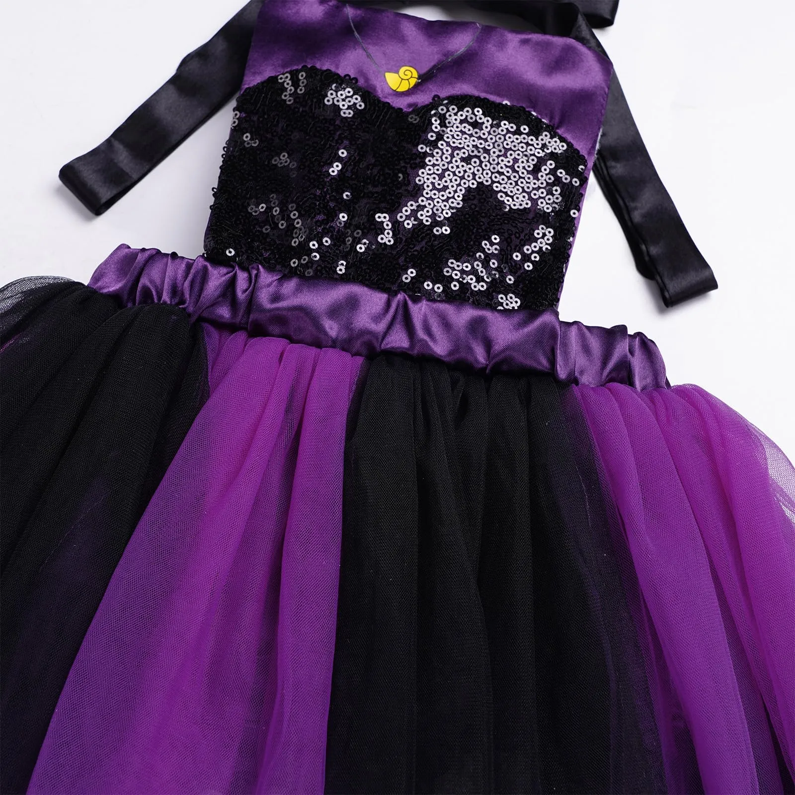 Baby Girls Pumpkin Flounder Costume Toddler Black Purple Shiny Sequin Tulle Tutu Romper Dress with Horn Headband Mermaid Themed Halloween Cosplay Dress Up Party Outfits Clothes Set Purple 0-6 Months