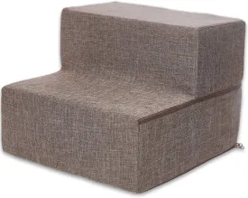 Best Pet Supplies Foldable Foam Pet Steps for Small Dogs and Cats, Portable Ramp Stairs for Couch, Sofa, and High Bed Climbing, Non-Slip Balanced Indoor Step Support, Paw Safe - Brown Linen, 2-Step