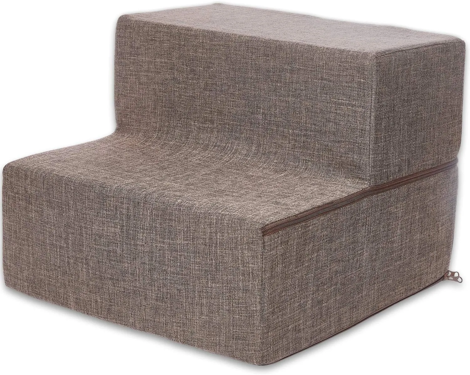 Best Pet Supplies Foldable Foam Pet Steps for Small Dogs and Cats, Portable Ramp Stairs for Couch, Sofa, and High Bed Climbing, Non-Slip Balanced Indoor Step Support, Paw Safe - Brown Linen, 2-Step