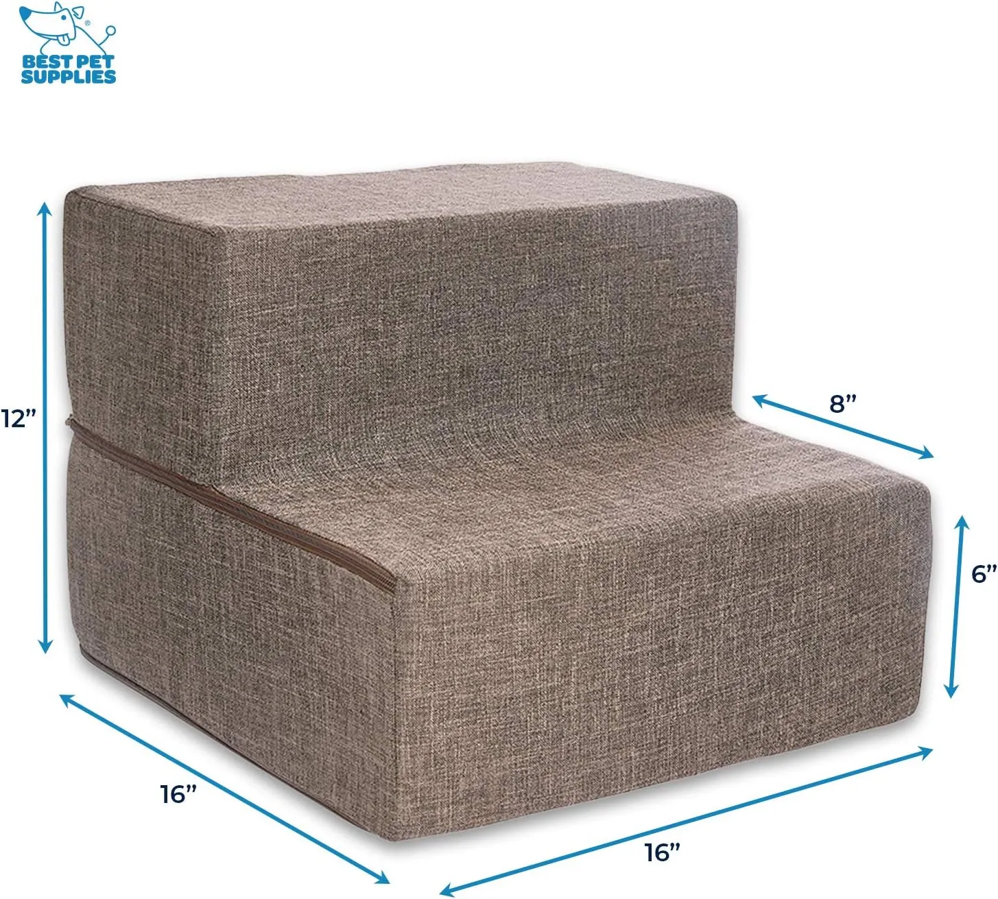 Best Pet Supplies Foldable Foam Pet Steps for Small Dogs and Cats, Portable Ramp Stairs for Couch, Sofa, and High Bed Climbing, Non-Slip Balanced Indoor Step Support, Paw Safe - Brown Linen, 2-Step