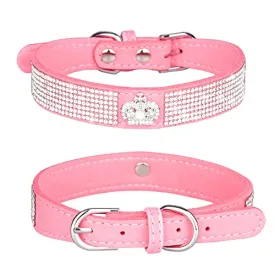Blue Bling XXS Dog Collar, Rhinestone Crown Cat Collars Sparkling Diamond Jeweled Crystal Girl Female Puppy Collar for XXS XS Small Dogs, XXS