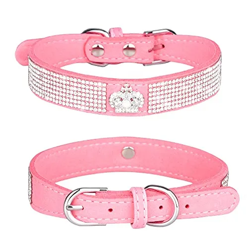 Blue Bling XXS Dog Collar, Rhinestone Crown Cat Collars Sparkling Diamond Jeweled Crystal Girl Female Puppy Collar for XXS XS Small Dogs, XXS