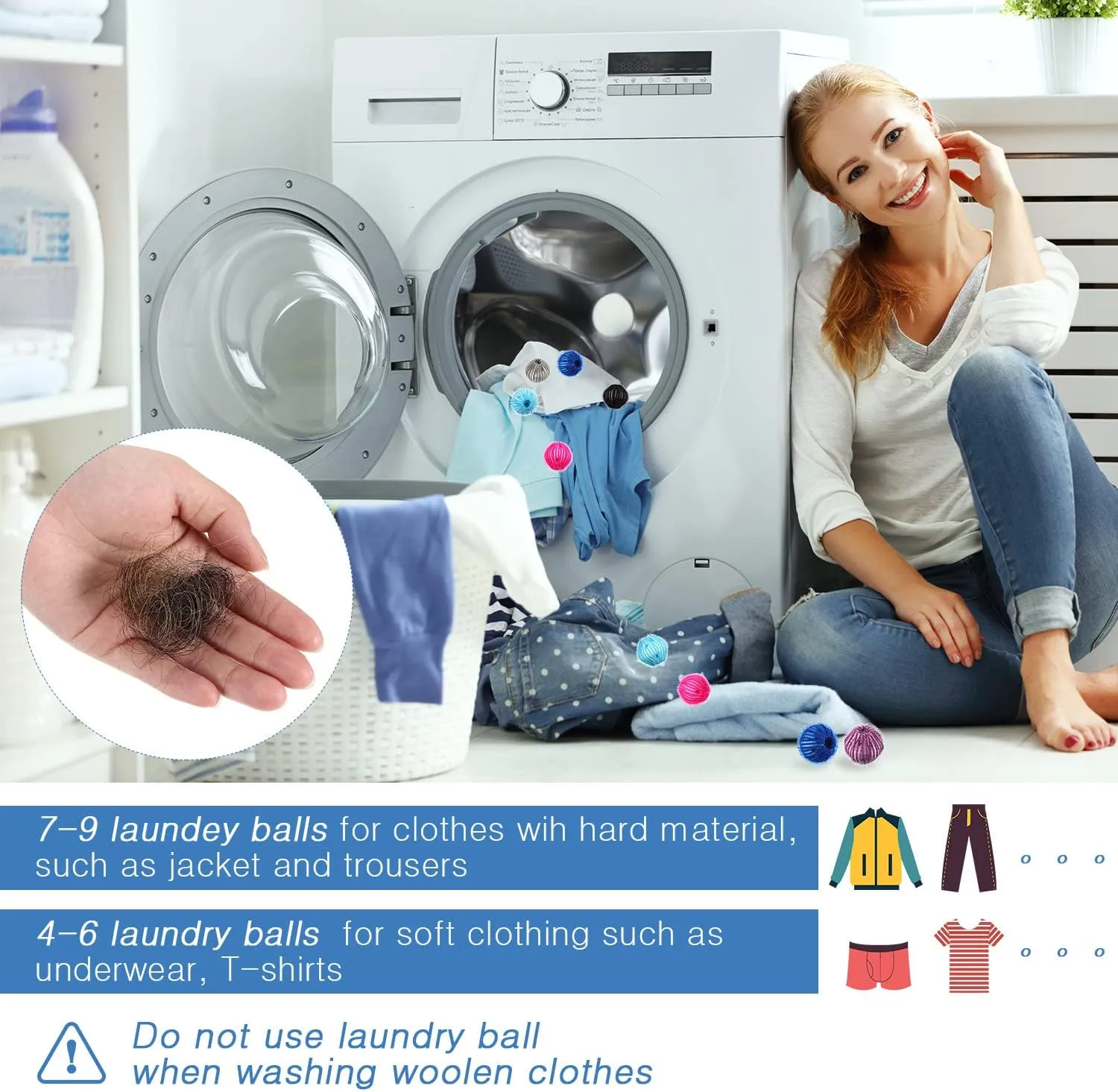 Blulu 12 Pieces Pet Hair Remover for Laundry Dryer Balls Reusable Washing Machine Hair Catcher Pet Dog Cat Catcher Lint Remover (Light Blue,Blue,Grey,Black,Purple,Rose Red)