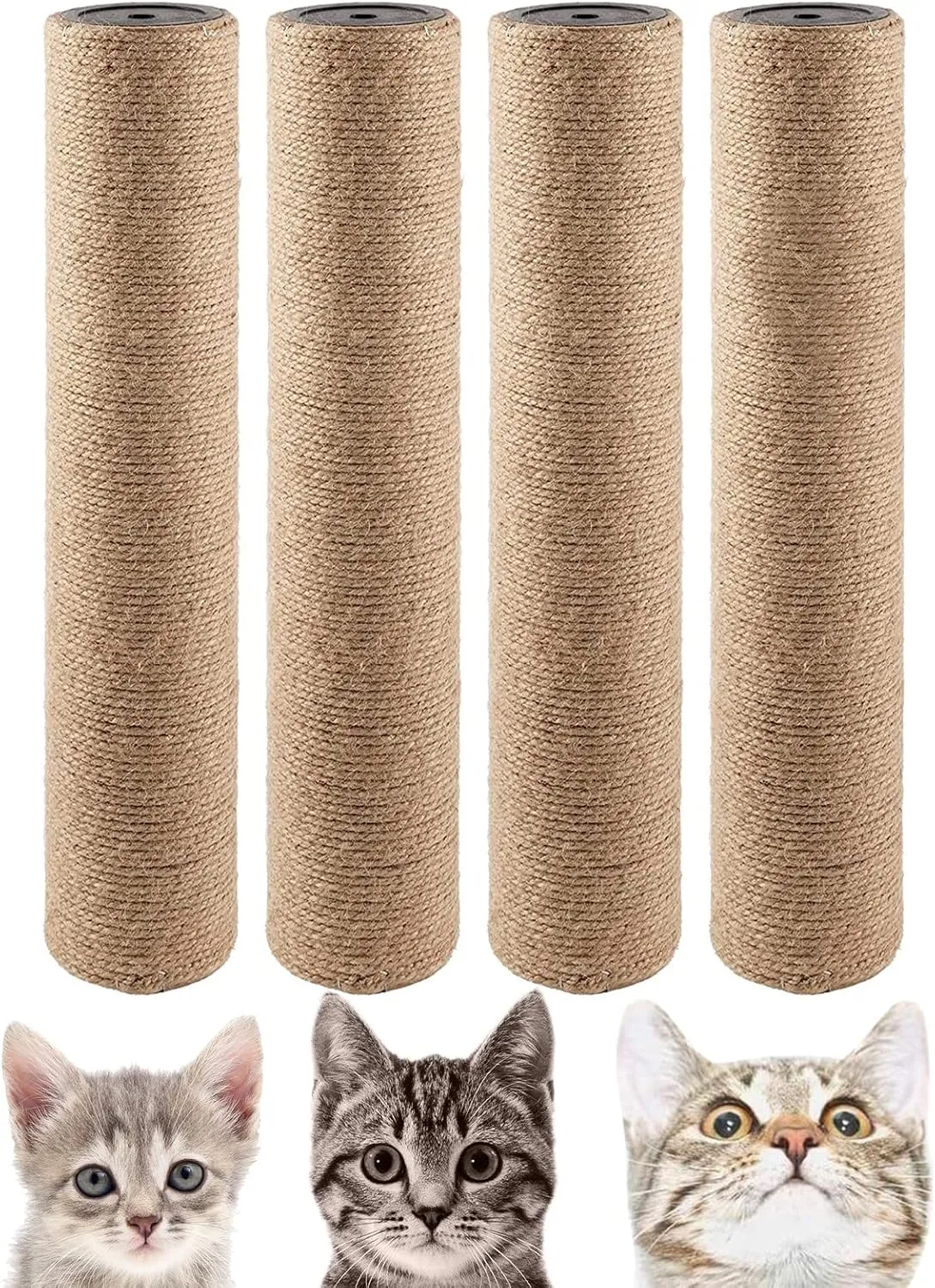 BNOSDM 4 Pcs M8 15x2.75 Cat Tree Scratching Post Replacement Parts for Indoor Cats Tower Rope Scratch Poles Refill Jute Pole Part for Refurbishment Hemp Gray