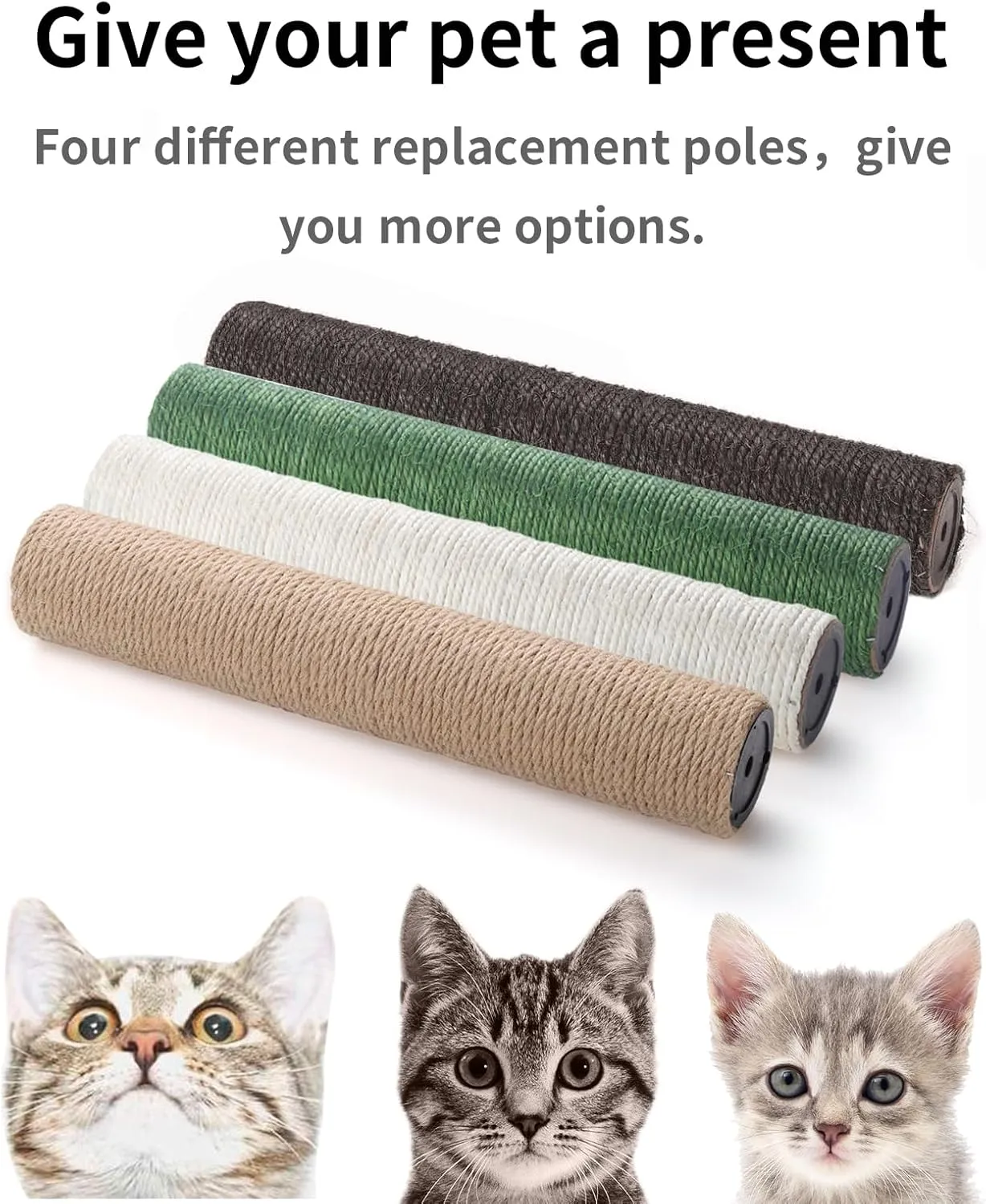 BNOSDM 4 Pcs M8 15x2.75 Cat Tree Scratching Post Replacement Parts for Indoor Cats Tower Rope Scratch Poles Refill Jute Pole Part for Refurbishment Hemp Gray