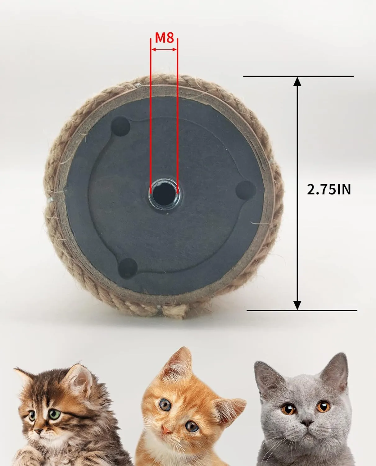 BNOSDM 4 Pcs M8 15x2.75 Cat Tree Scratching Post Replacement Parts for Indoor Cats Tower Rope Scratch Poles Refill Jute Pole Part for Refurbishment Hemp Gray