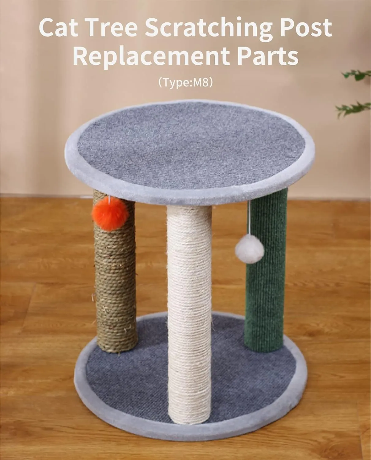 BNOSDM 4 Pcs M8 15x2.75 Cat Tree Scratching Post Replacement Parts for Indoor Cats Tower Rope Scratch Poles Refill Jute Pole Part for Refurbishment Hemp Gray