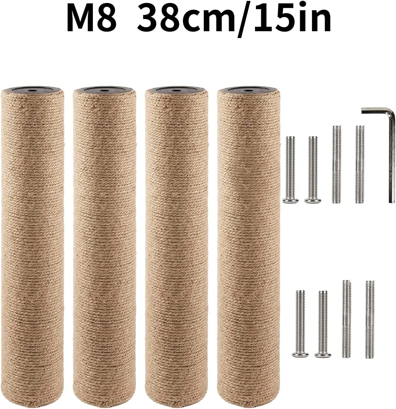 BNOSDM 4 Pcs M8 15x2.75 Cat Tree Scratching Post Replacement Parts for Indoor Cats Tower Rope Scratch Poles Refill Jute Pole Part for Refurbishment Hemp Gray