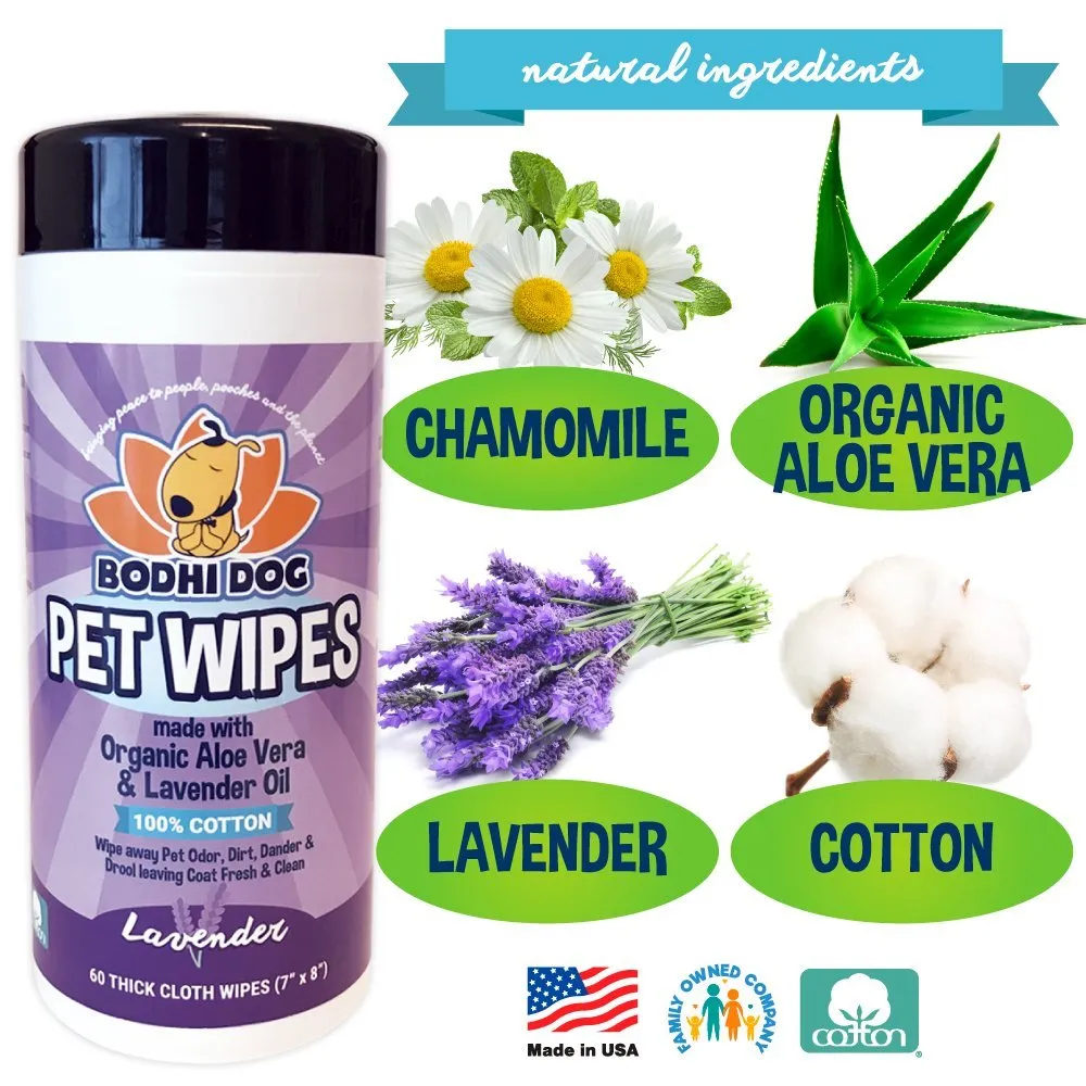 Bodhi Dog Pet Wipes | Wipes for Dog Grooming | Wipe Away Pet Odors & Deodorizes Coat | No Parabens or SLS | Large Wet & Thick Pet Wipes | Best for Cleaning Dogs and Cats (Lavender, 60CT)