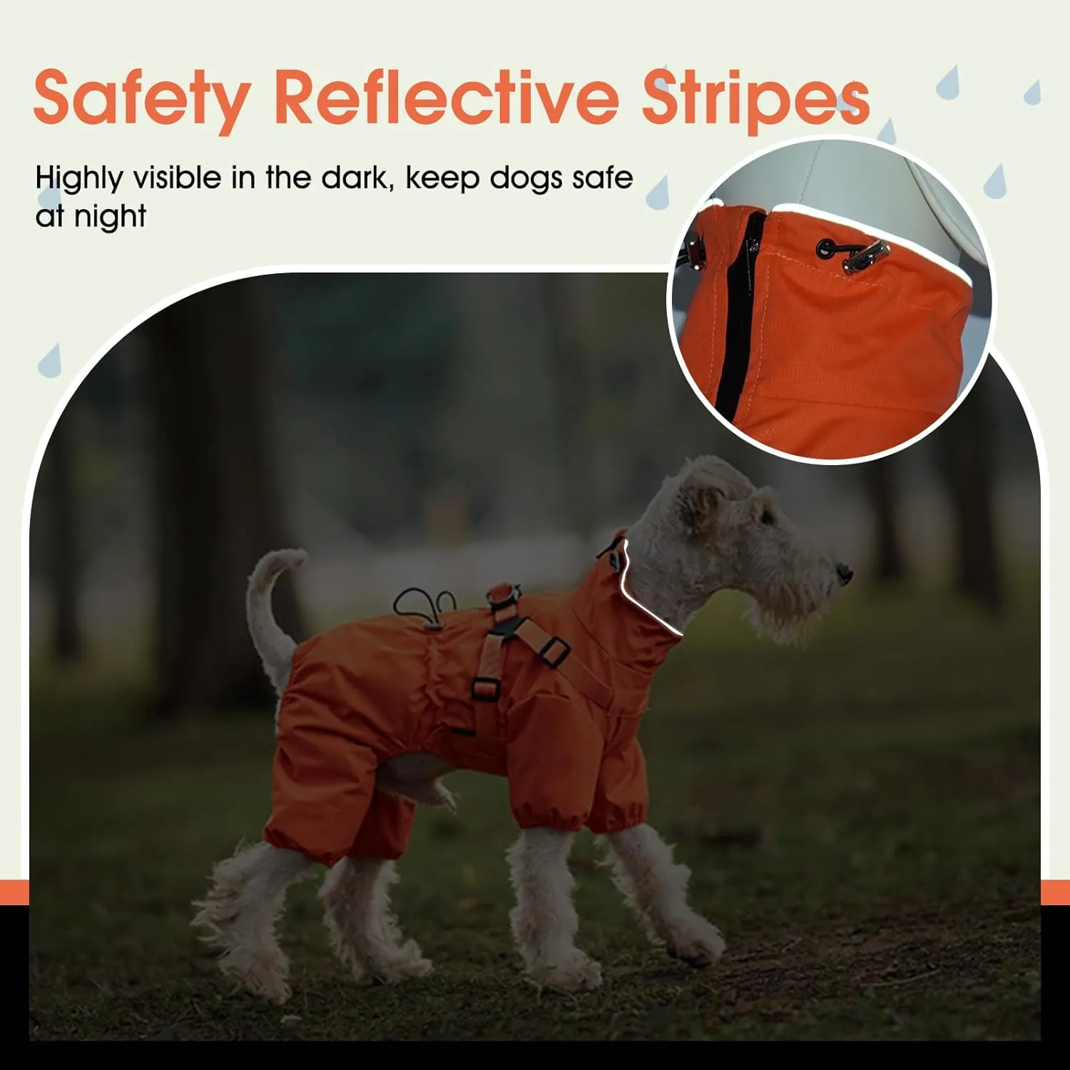 BRKURLEG Dog Raincoat for Small Dogs, Small Dog Rain Jacket with Harness Built in, Waterproof 4 Legs Pet Raincoats, Puppy Outdoor Jacket with Reflective Strip, Orange, M