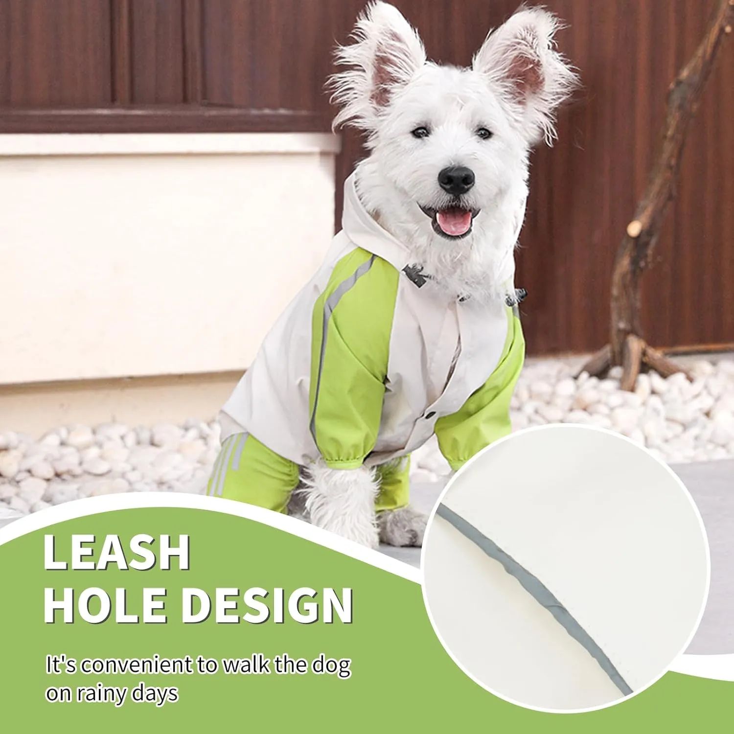 BRKURLEG Dog Raincoat With Legs, Waterproof Clothes, Pet Rainproof Jacket With Leash Hole, Reflective Poncho for Small Dogs Boy Girl, Green L