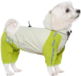 BRKURLEG Dog Raincoat With Legs, Waterproof Clothes, Pet Rainproof Jacket With Leash Hole, Reflective Poncho for Small Dogs Boy Girl, Green L