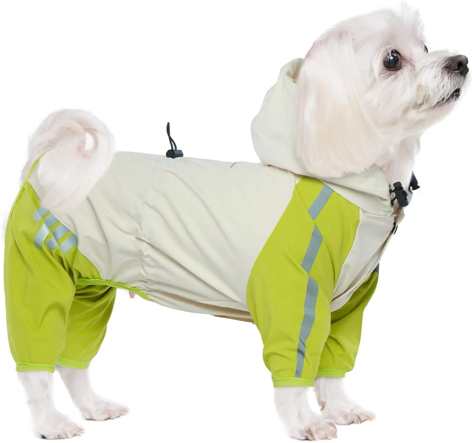 BRKURLEG Dog Raincoat With Legs, Waterproof Clothes, Pet Rainproof Jacket With Leash Hole, Reflective Poncho for Small Dogs Boy Girl, Green L