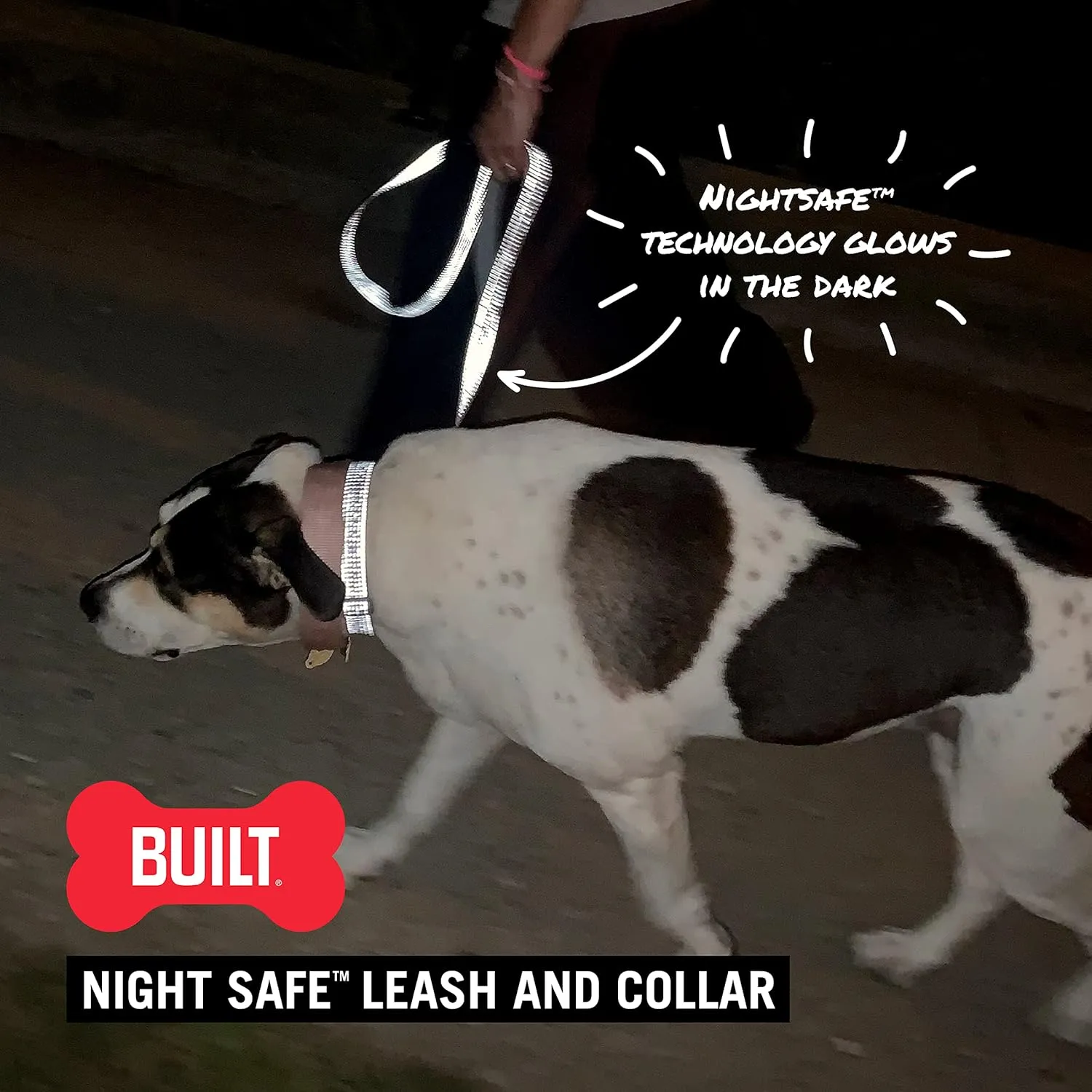 BUILT Pet Nightsafe Dog Collar Large, Pink and Gray,Pink Gray