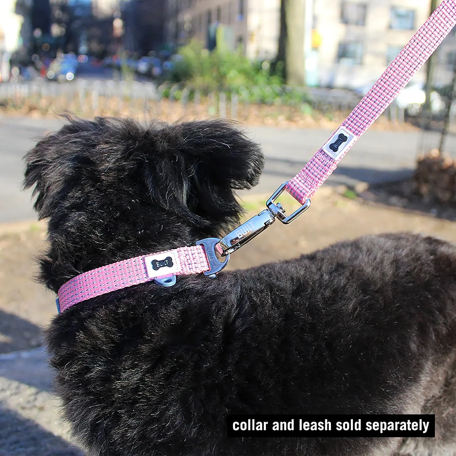 BUILT Pet Nightsafe Dog Collar Large, Pink and Gray,Pink Gray