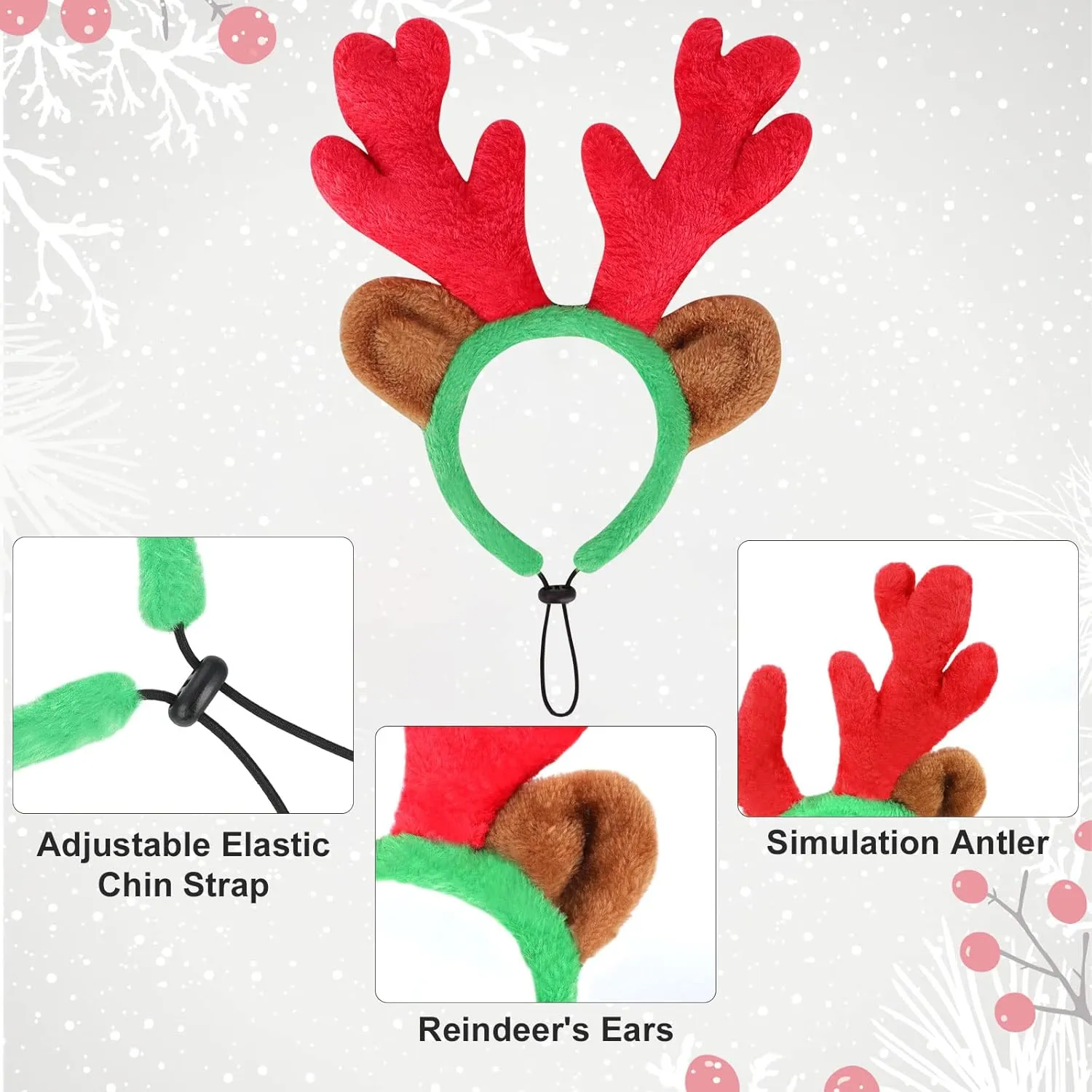 BWOGUE Dog Christmas Reindeer Elk Antlers Headband and Red-White-Green Striped Scarf Set Pet Christmas Costume Dog Costumes Accessories for Dogs and Cats