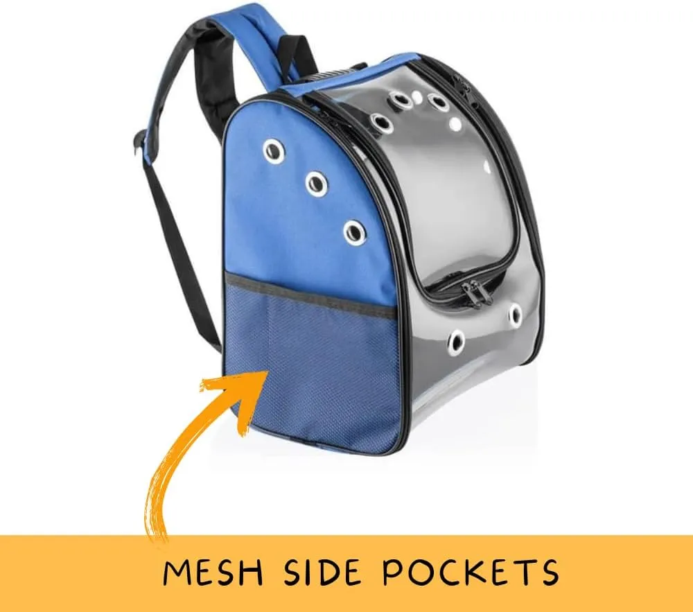 Cat Backpack Carrier Pet Buble for Cat Dog Animal Breathable 11 Holes Foldable Small Medium LargeTransparent Large Space Great for Easy Travel Airline Hiking Outdoor Up to 22 Lbs (Blue)