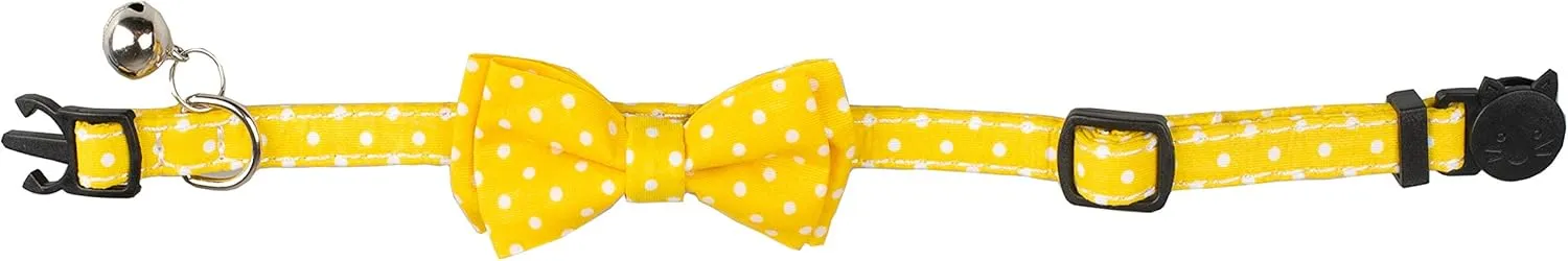 Cat Collar Yellow with Bowtie Bell Safety Breakaway Kitten 7-11in Dot Colorful Adjustable Dot-Yellow