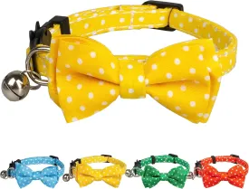Cat Collar Yellow with Bowtie Bell Safety Breakaway Kitten 7-11in Dot Colorful Adjustable Dot-Yellow