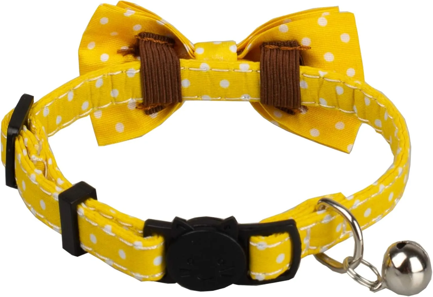 Cat Collar Yellow with Bowtie Bell Safety Breakaway Kitten 7-11in Dot Colorful Adjustable Dot-Yellow