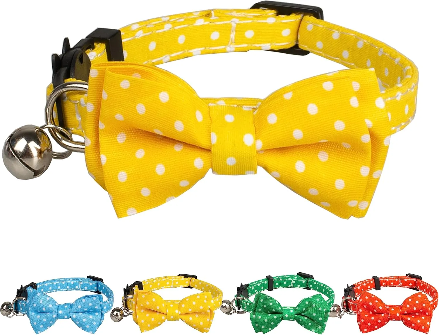 Cat Collar Yellow with Bowtie Bell Safety Breakaway Kitten 7-11in Dot Colorful Adjustable Dot-Yellow