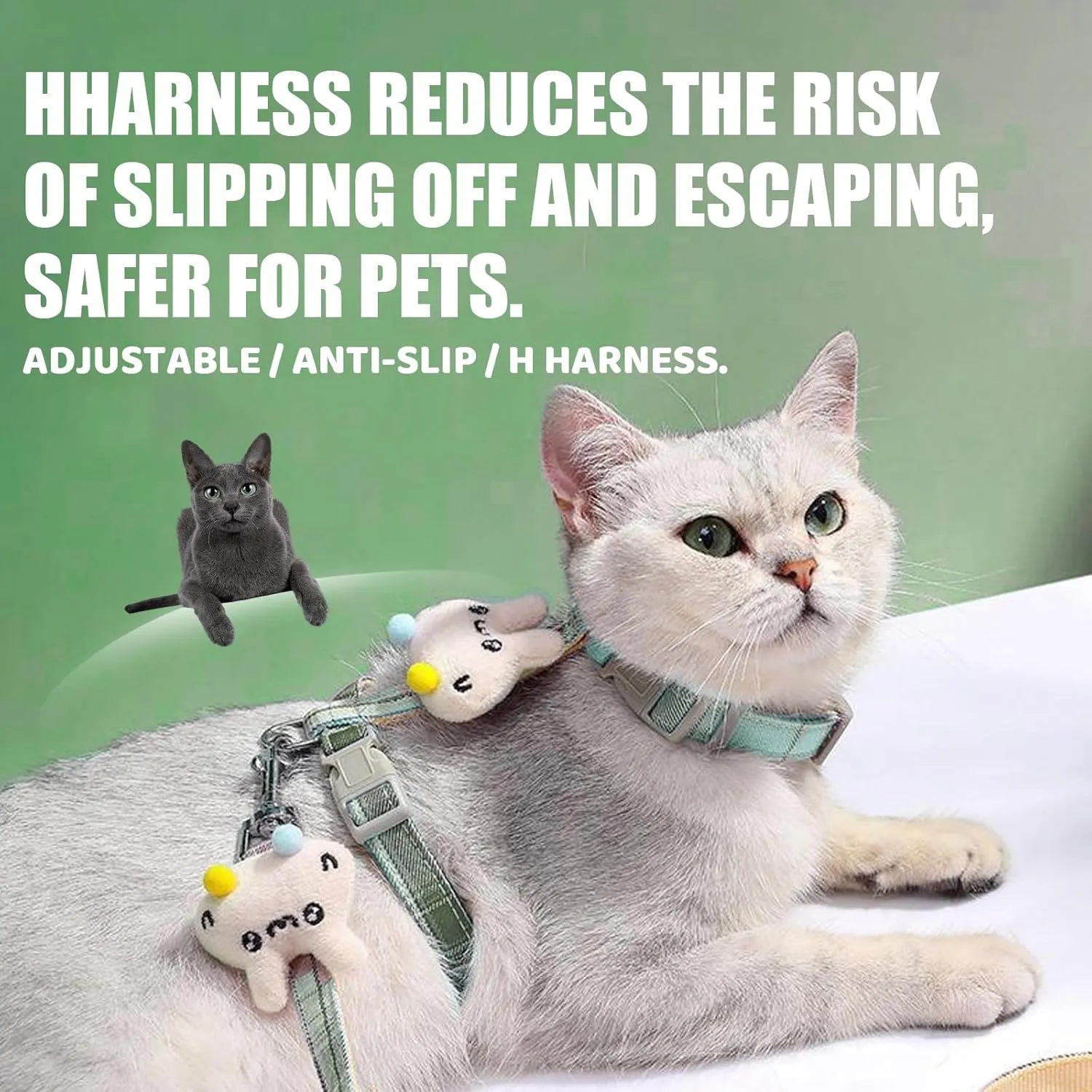 Cat Harness and Leash Set Escape Proof for Walking,Adjustable Cute Kitten Harness Leash for Small Medium Large Cats, Green Size S